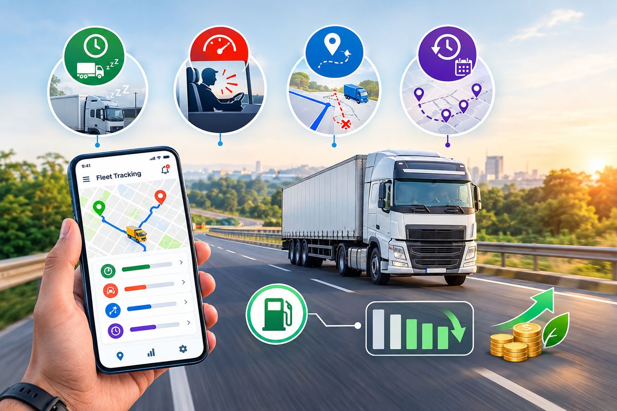 Small fleet owner checking his trucks on a live GPS map on his phone