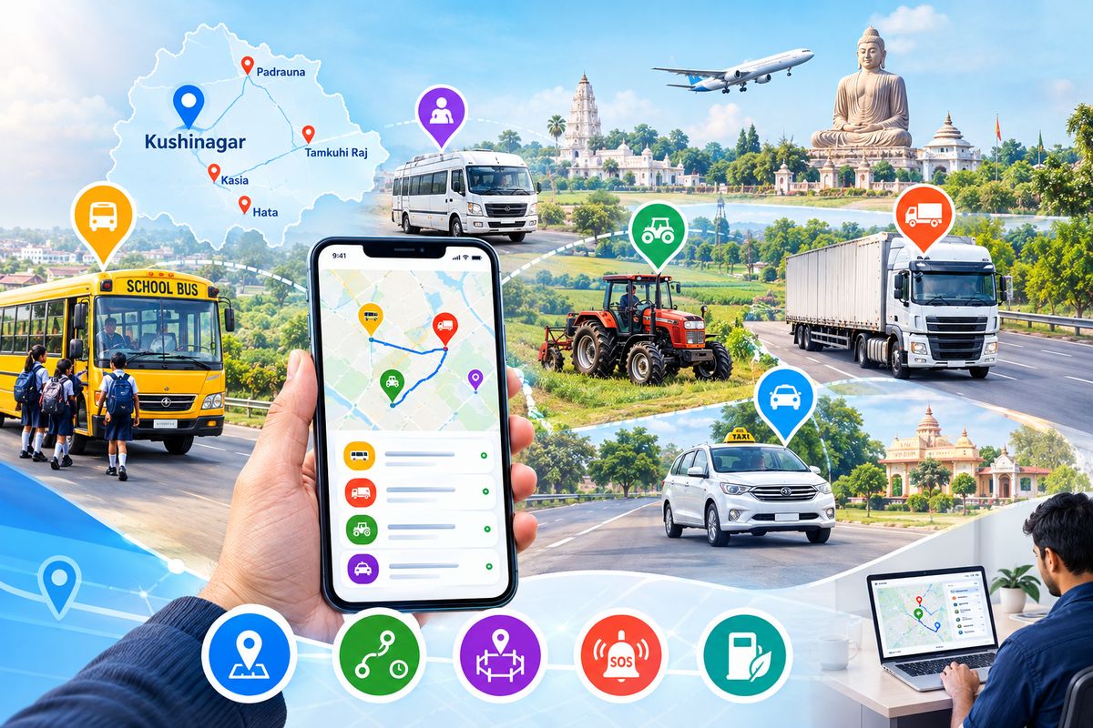 GPS tracking for vehicles across Kushinagar district, from Padrauna to the Mahaparinirvana Temple