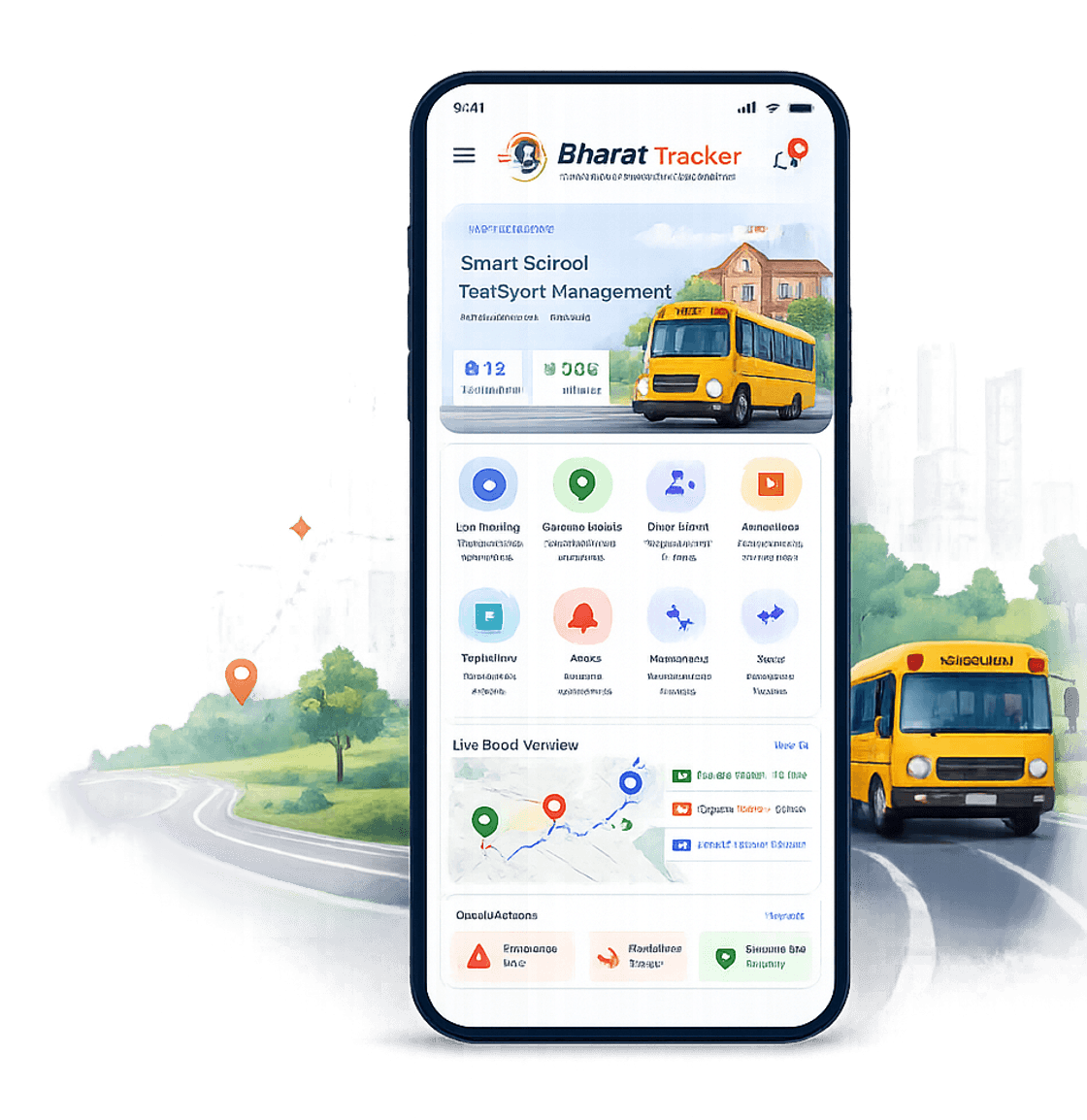 Bharat Tracker live vehicle tracking — trucks, buses and cars on one live map